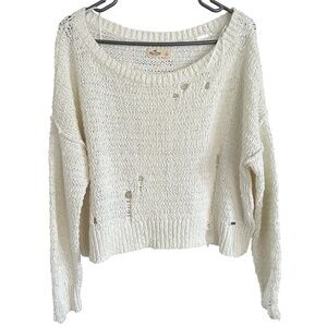 Hollister Distressed Cream Knit Sweater
